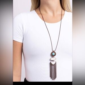 Brass and turquoise long pendant, new